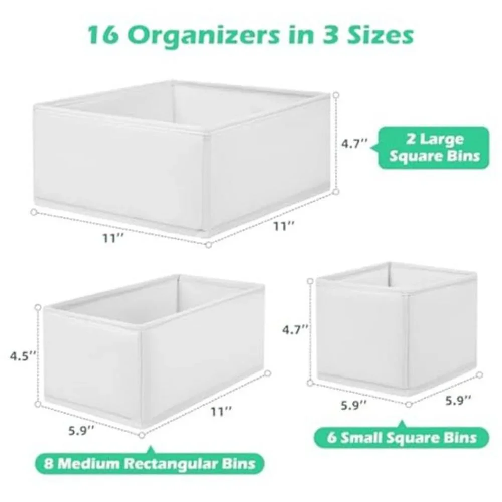 Drawer Organizer 16 Pack Fabric Clothing Storage Dividers Underwear Bras Socks